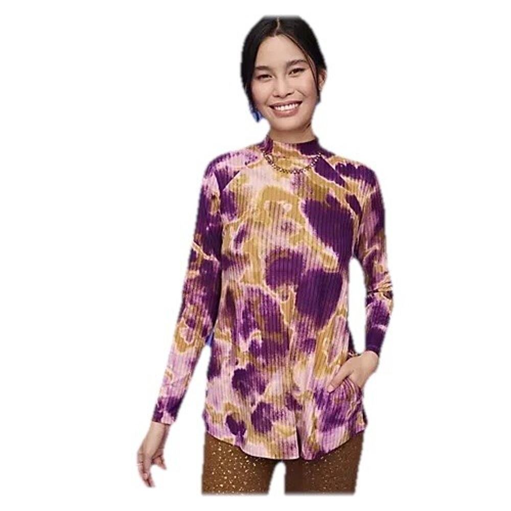 LOGO by Lori Goldstein Long-Sleeve Mock Neck Brushed Rib Top Size M